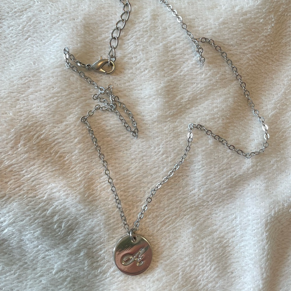 simple A silver chain necklace